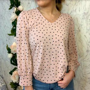 ADRIANA PAPELL Pink Polka Dot LONG SLEEVES BLOUSE